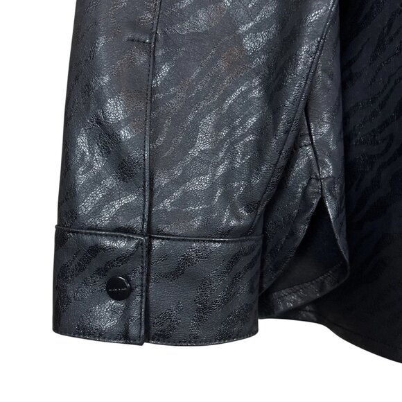 Marc Cain Sports Zebra Print Shiny Faux Leather Shacket Top Black Size N4 Large - Picture 5 of 11